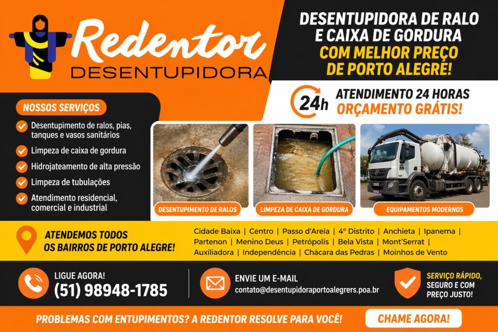 Desentupidora de ralo e caixa de gordura em Porto Alegre com melhor preço. Atendimento 24h e orçamento grátis.