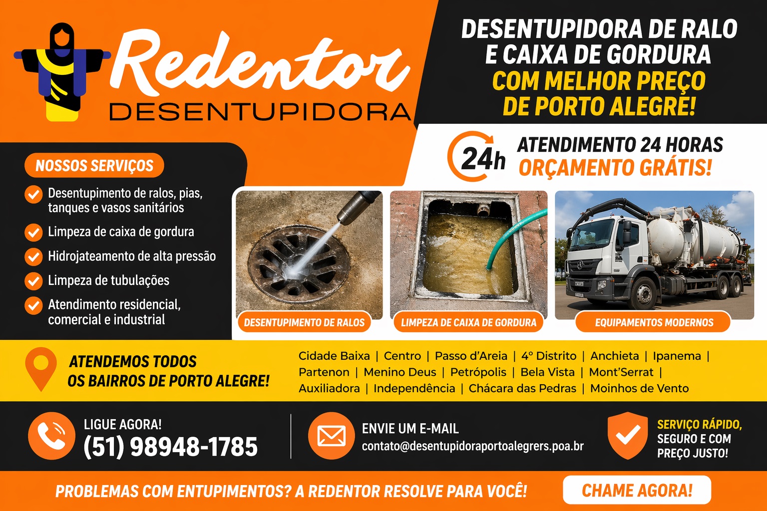Desentupidora de ralo e caixa de gordura em Porto Alegre com melhor preço. Atendimento 24h e orçamento grátis.
