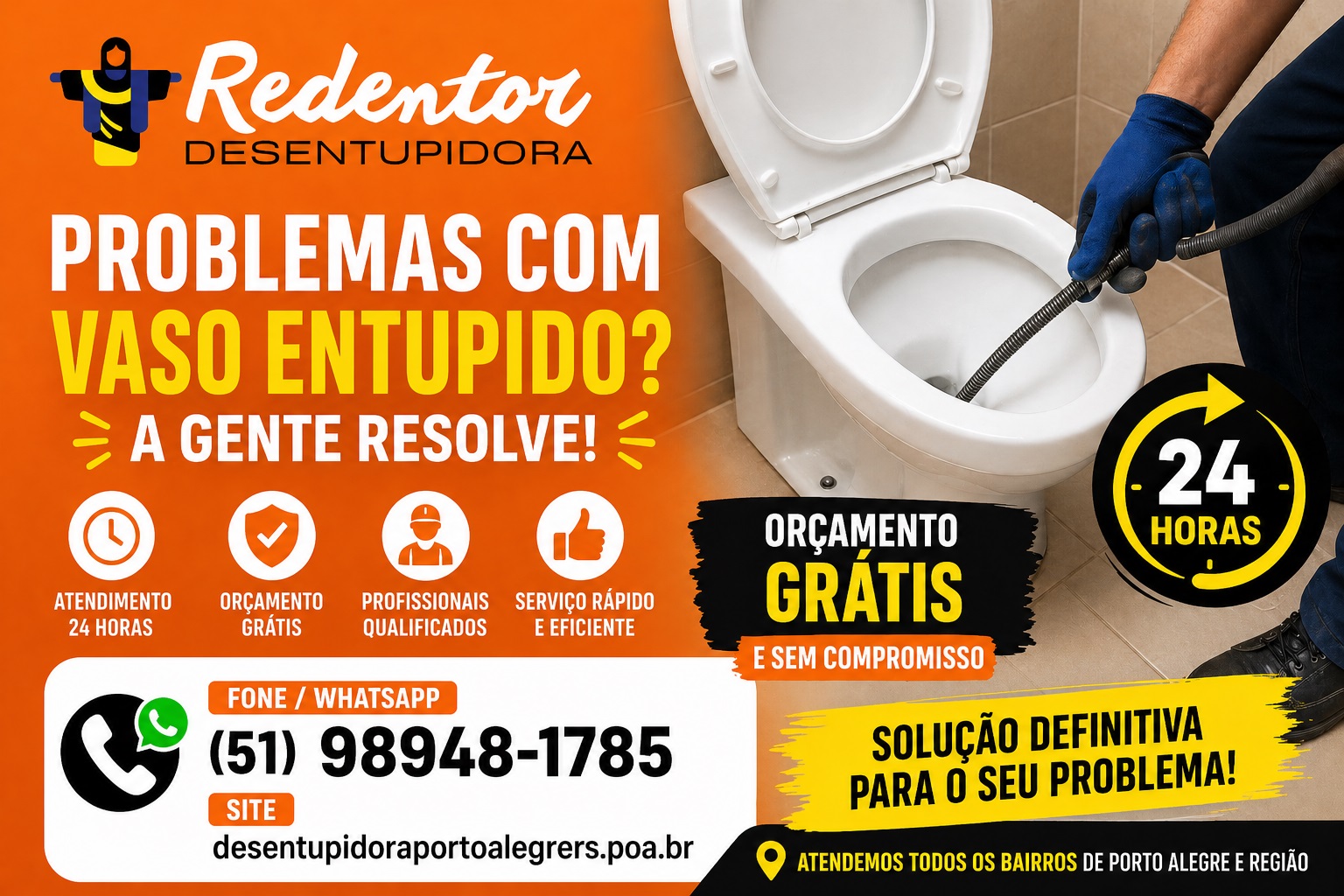 Qual o preço para desentupir um vaso urgente em Porto Alegre? Veja valores, fatores e soluções para todos os bairros da cidade.