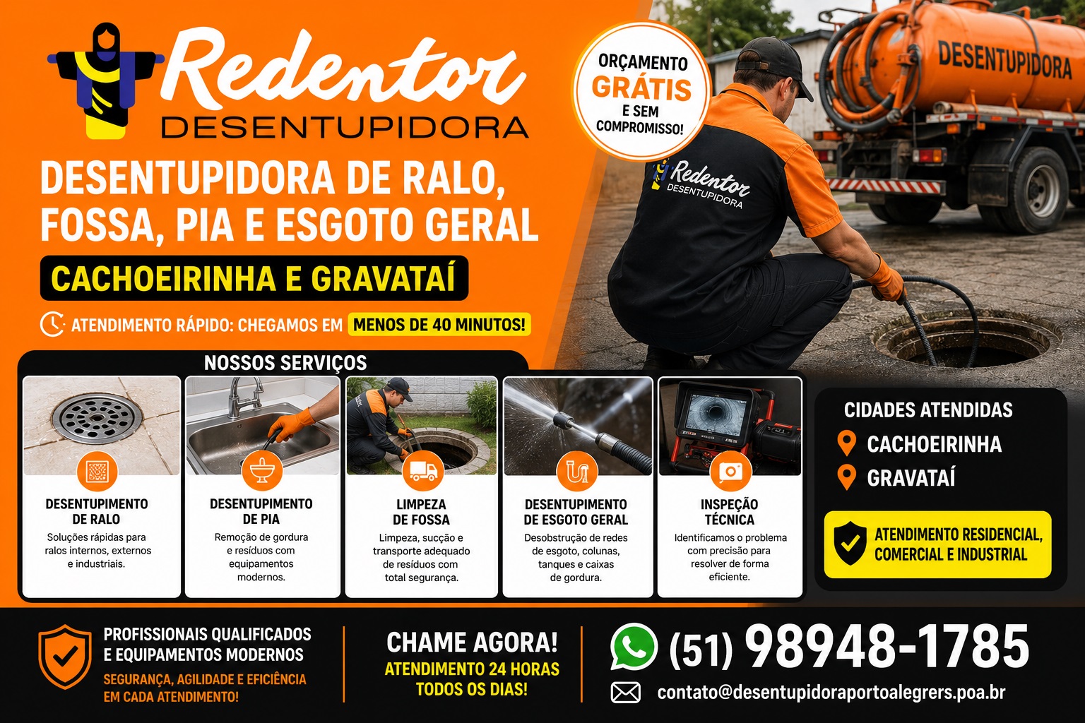 Desentupidora de ralo, fossa, pia e esgoto geral em Cachoeirinha e Gravataí com atendimento rápido e orçamento grátis.