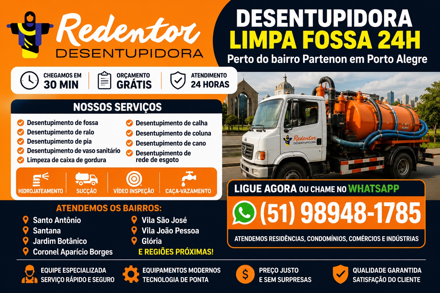 Desentupidora limpa fossa 24h perto do Partenon em Porto Alegre com desentupimento rápido e hidrojateamento.