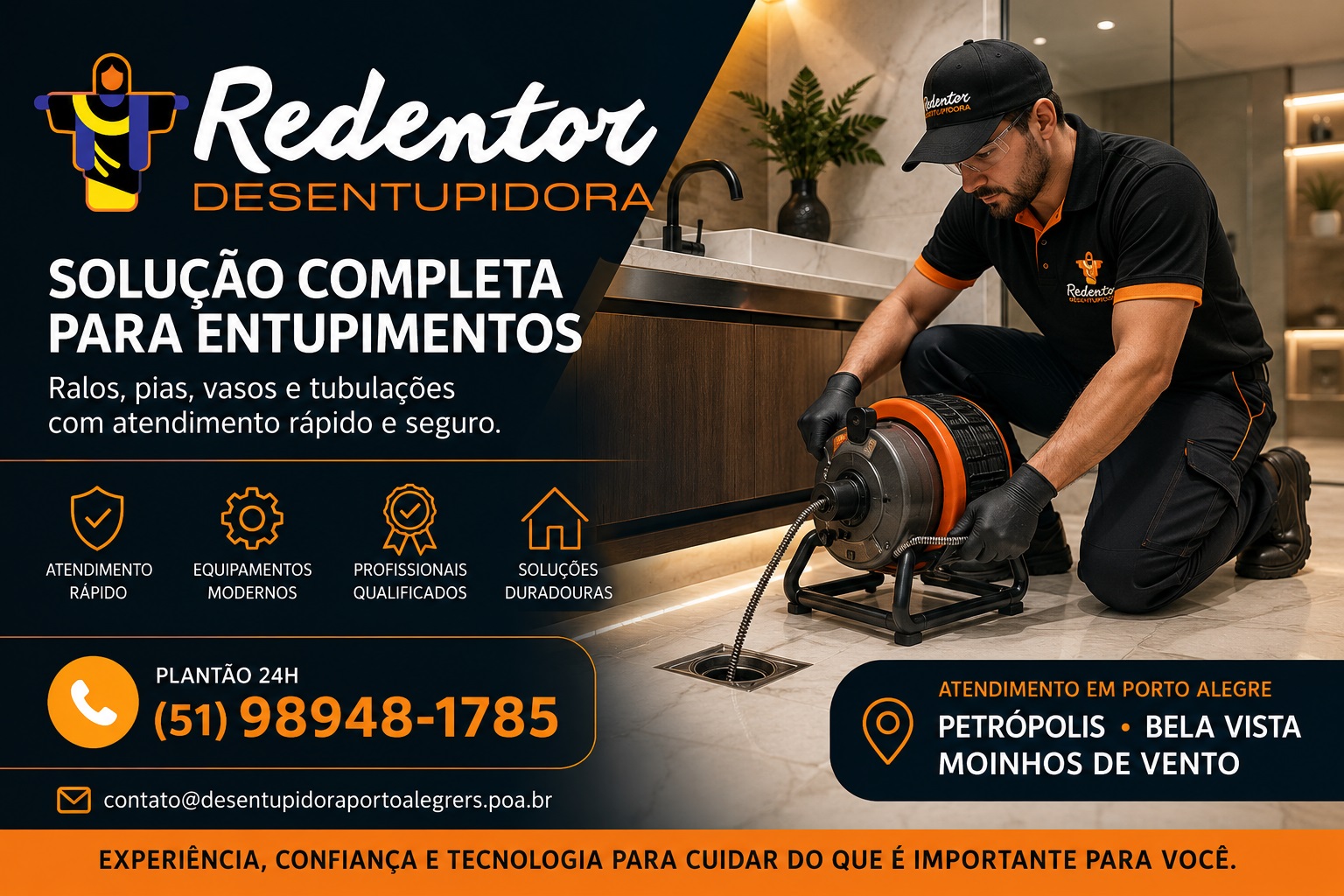 Desentupidora de ralo, pia e vaso no Petrópolis, Bela Vista e Moinhos de Vento Porto Alegre com atendimento rápido.