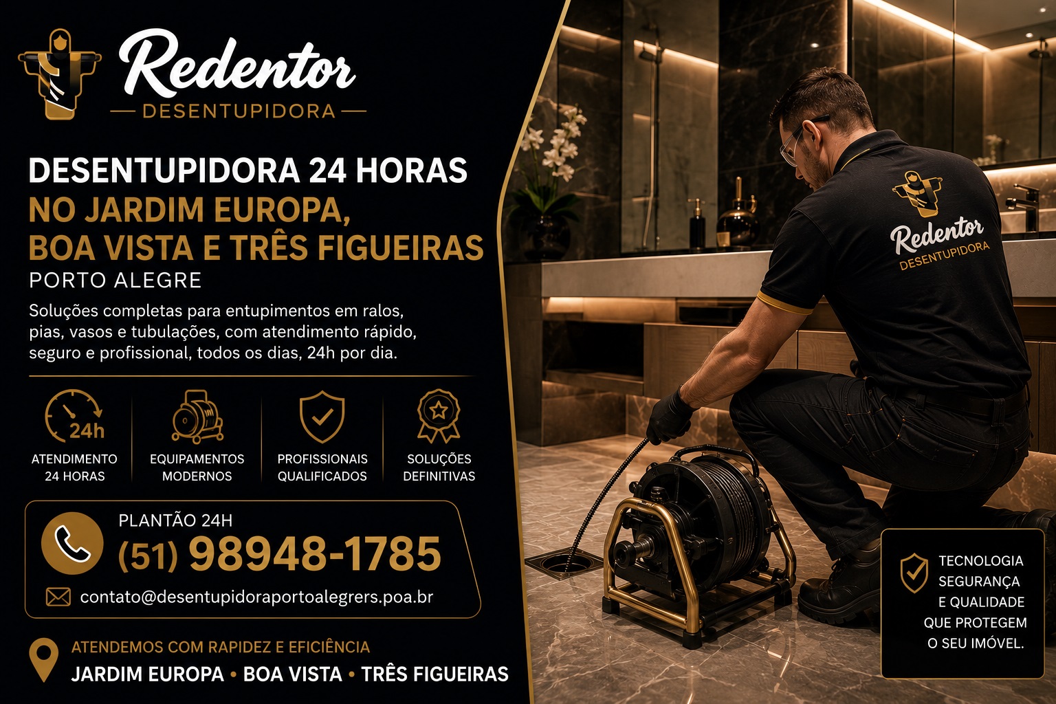 Desentupidora 24 horas no Jardim Europa, Boa Vista e Três Figueiras Porto Alegre com atendimento rápido e profissional.