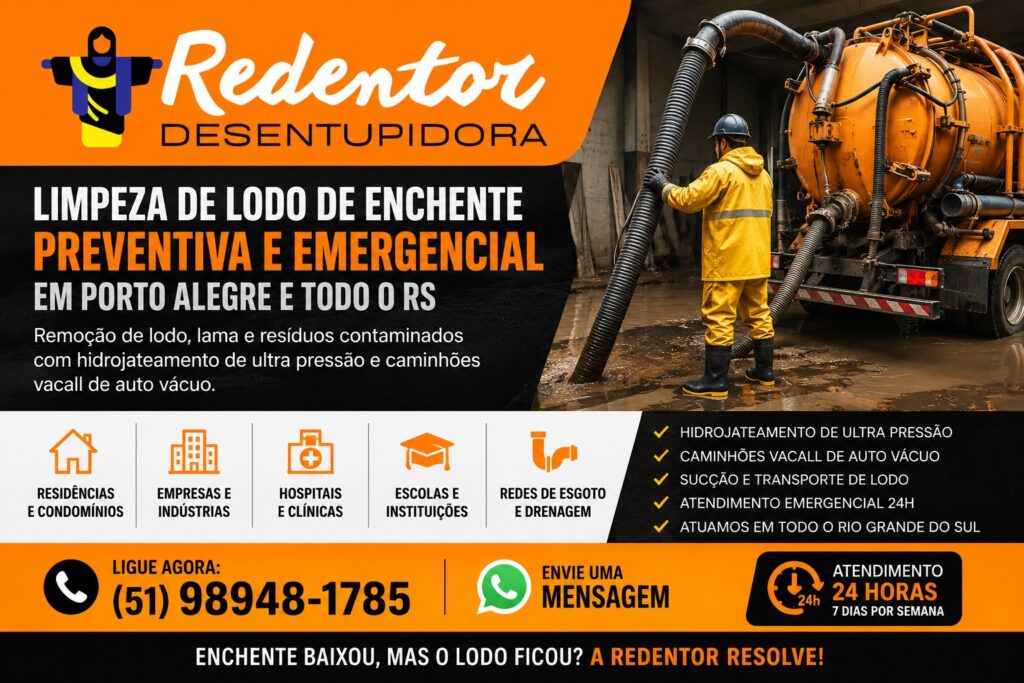 Limpeza de lodo de enchente preventiva e emergencial em Porto Alegre com hidrojateamento e caminhão vacall em todo RS.