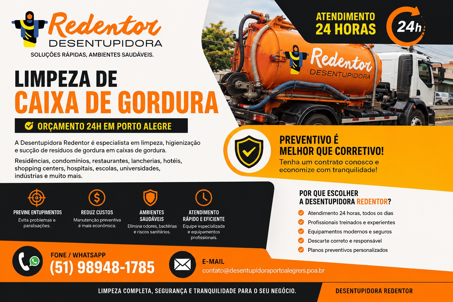 Limpeza de caixa de gordura: orçamento 24h em Porto Alegre com sucção, higienização e atendimento preventivo para empresas e residências.