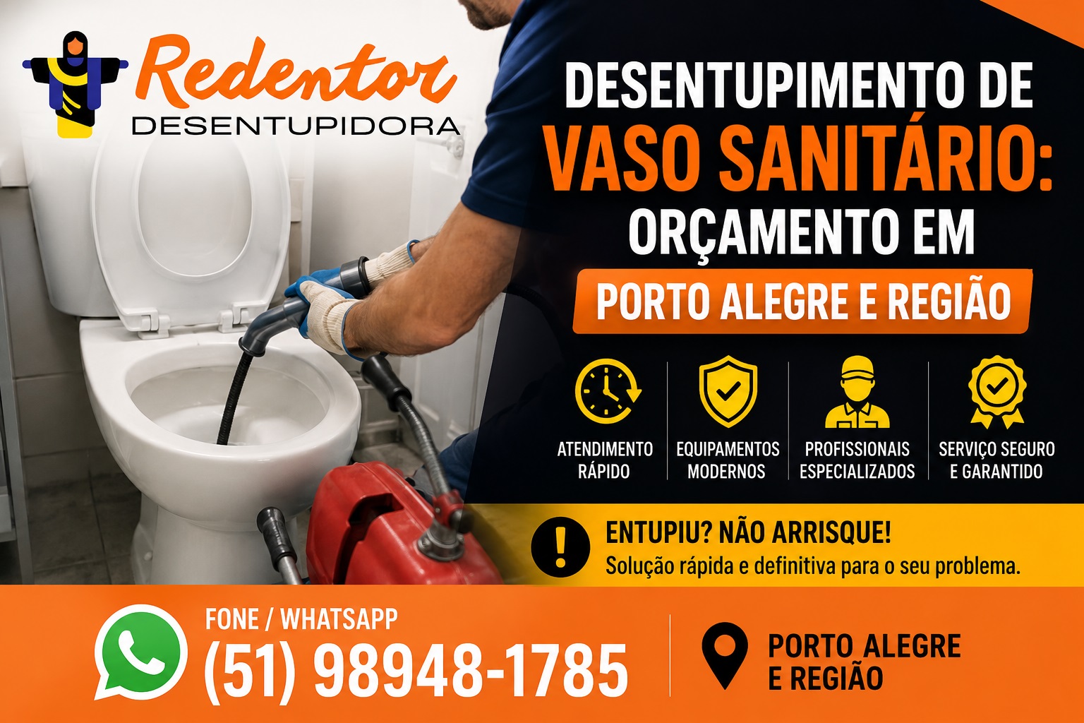 Desentupimento de vaso sanitário: orçamento em Porto Alegre e região com atendimento rápido da Redentor Desentupidora.