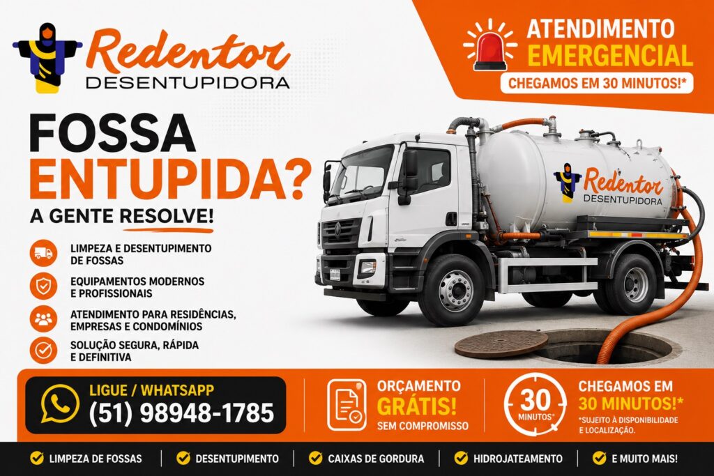 Fossa entupida em Porto Alegre? Chegamos em até 30 minutos. Orçamento grátis com a Desentupidora Redentor. Ligue agora!