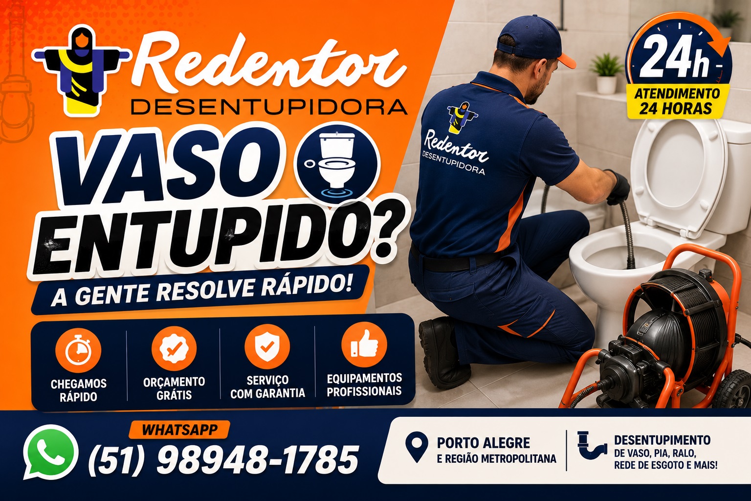 Vaso entupido em Porto Alegre com atendimento 24 horas, orçamento grátis e sem compromisso. WhatsApp (51) 98948-1785.