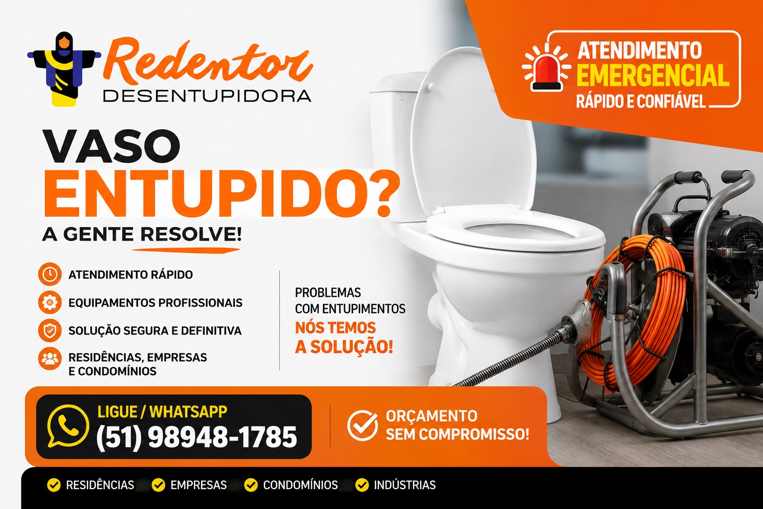 Vaso entupido em Porto Alegre? Solicite orçamento sem compromisso com a Desentupidora Redentor. Atendimento rápido.